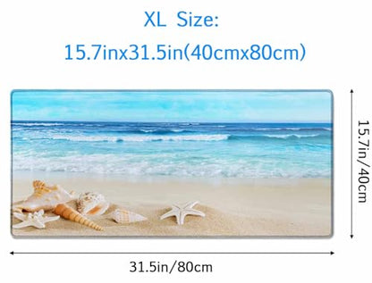 Gaming Mouse Pad, Large Non-Slip Rubber Base Mousepad, Keyboard Mouse Mat, Desk Pad with Stitched Edges, 31.5x15.7inch, Beach with Shells in the Sand - color: Beach With Shells in the Sand, size: 31.5L x 15.7W inches