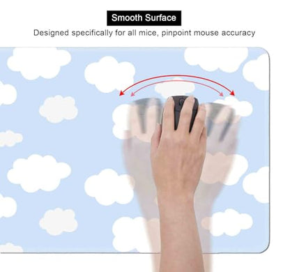 Cute Desk Pad, Blue Sky with Clouds Desk Mat, Large Mouse Pad, Protector Pad, Non-Slip Rubber Base with Stitched Edges Deskmat Writing Mat for Computer Laptop Office,31.5 X 11.8 in - color: Blue Sky with Clouds