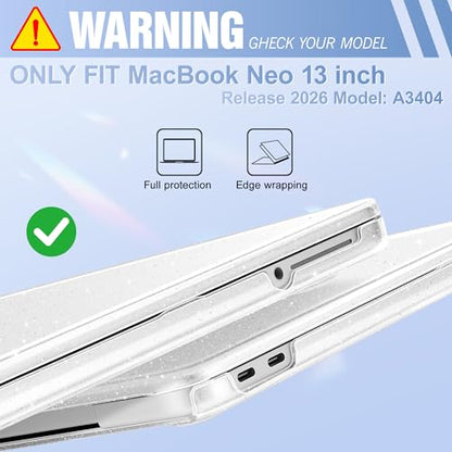May Chen Compatible with MacBook Neo 13 inch Case 2026 Model A3404, Plastic Hard Shell,Keyboard Cover,Screen Protector,Dust Plug, for MacBook Neo 13" with A18 Pro Chip, Glitter Clear - color: Glitter Clear