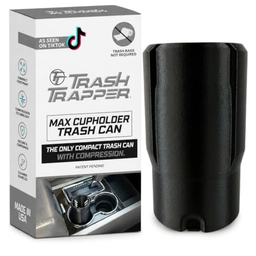 Trash Trapper Car Trash Can Cup Holder | Max Car Trash Can | Fits in Most Cupholders | 5.6" x 3.5" | Traps More & Empties Less, Patent-Pending Compaction, Holds Many Weeks Small Garbage, Black/Grey - color: Black/Grey, size: Max