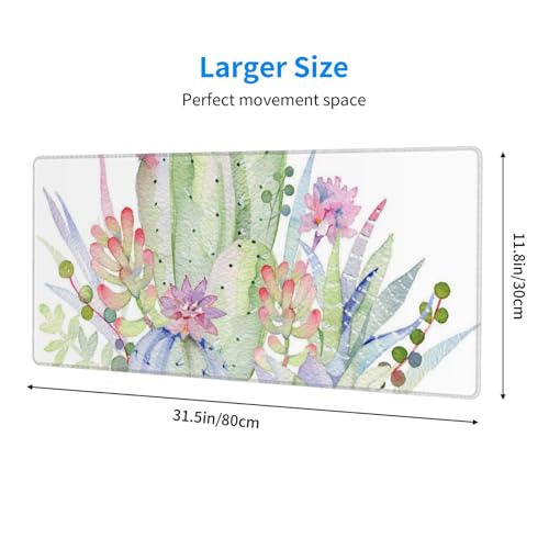 Watercolor Green Succulent Mouse Pad Large Gaming Mousepad Non-Slip Rubber Base Keyboard Mouse Mat for Laptop Keyboard Desktop 31.5 x 11.8 inch - color: Watercolor Green Succulent