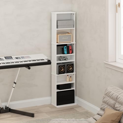 Furinno Jaya DVD Shelf, 9-Shelf Tall Narrow CD Rack, Media Shelf with Adjustable Shelves, DVD Storage Cabinets for CD Blueray Game Disc, Easy Assembly, for Living Room, Home Office, White - color: White, size: 9-Shelf
