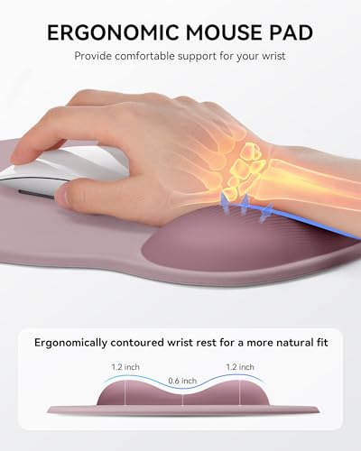 Laborio Mouse Pad with Wrist Rest, Ergonomic Mouse Pads for Desk, Office Non-Slip Mousepad with Gel Wrist Support(Rose Pink, 10.6''L x 9''W) - color: Rose Pink