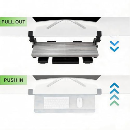 Keyboard Tray Under Desk with Drawer,26.77" X 11.81" Keyboard Tray Large Size with C Clamp-on Mount, Easy to Install, Save Space for Office Desk (Grey) - color: Grey