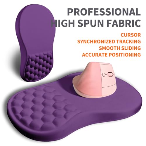 Ergonomic Joint Wrist Support Mouse Pad with Memory Foam Cushion Massage Bump, Carpal Tunnel Pain Relief Mousepad Slope Design for Wrist Rest, 11.8x7.9 in, Dark Violet - color: Dark Violet