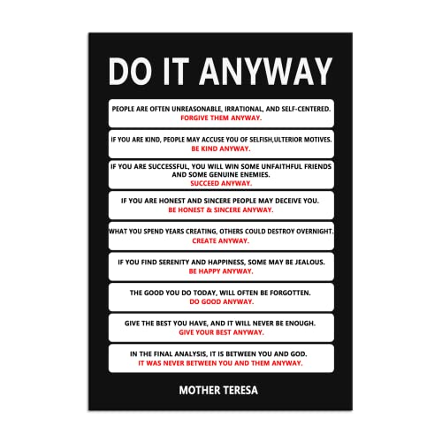 Do It Anyway Canvas Wall Art for Living Room Inspirational Mother Teresa Quote Poster Wall Decor Paintings Wooden Framed Artwork Bedroom Kitchen Home Decoration Ready to Hang[12''W x 18''H] - color: Inspirational-22, size: 18"L x 12"W