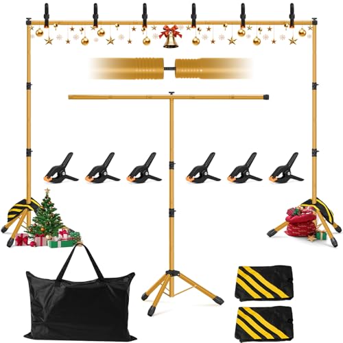 3-in-1 Adjustable Backdrop Stand 10 x 7.5 FT, Portable Photography Background Stand Kit with Carrying Bag, 6 Clamps & 2 Sandbags for Studio, Party, Video, Banner Display, Gold - color: Gold, size: 10x7.5 ft
