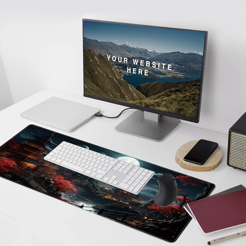 Japanese Full Moon Large Mouse Pad,Gaming Keyboard Desk Pad,Extended Mouse Mat Non-Slip Rubber Base with Stitched Edges for Office Game Home XXL 35.4"x15.7" - color: Japanese Moon, size: 35.4L x 15.7W inches