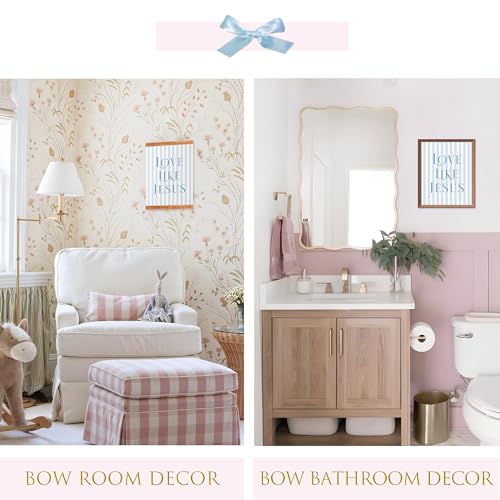 LARTSFRO Coquette Blue Bow Jesus Wall Art Decor Posters, Light Blue Bow Christian Room Bathroom Bedroom Dorm Wall Art Decor Aesthetic for College Teen Girls Gifts, Inspirational Bible Verses Bow Wall Decor, 10x8 Inch Set of 4 Bow Pictures(UNFRAMED) - colo