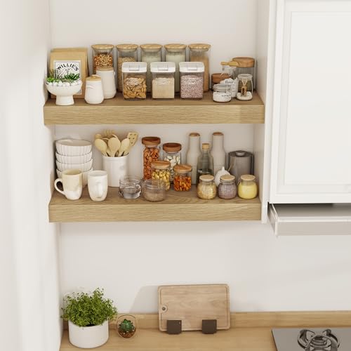 Acovy 30 Inch Floating Shelves, 12" Deep Floating Shelf Wall Mounted, 30" Wall Shelves, Rustic Deep Bookshelf, Extra Deeper & Thicker Display Shelves for Bedroom, Living Room, Oak, Set of 2 - color: Oak, size: 12"Wx30"L-2pcs