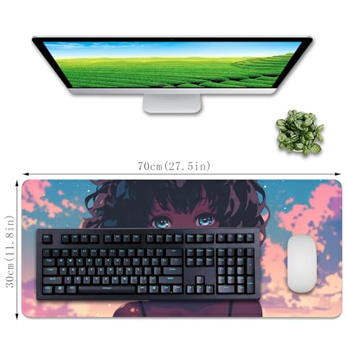 Anime Black Girl Extended Mouse Pad Desk Mats on Top of Desks Gaming Pad Large Mousepad with Stitched Edge Non-Slip Rubber Base for Computer Keyboard Laptop PC (27.5X11.8 in) - color: Anime Girls