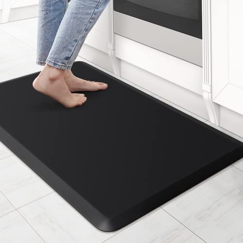 KitchenClouds Kitchen Mat Cushioned Anti Fatigue Rug 17.3"x28" Water Resistant, Non Slip, Standing and Comfort Desk/Floor Mats for House Sink Office (Black) - color: Black, size: 28"L x 17.3"W x 0.5"Th