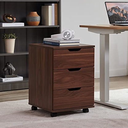 Farini Mobile File Cabinet for Home Office, 3 Drawer Chest Wood, Drawers Unit for Under Desk, Storage Drawers Cabinet Brown - color: Brown