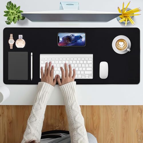 Bloss Desk Mat, Non-Slip Desk Pad Mat Protector, Large Desk Pad for Keyboard and Mouse, Black Desk Mousepad with Stitched Edges, Keyboard Pad for Game, Office(31.5×11.8 Inches) - color: Black, size: 31.5 in x 11.8 in x 0.12 in