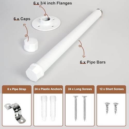 Pintuson 6 PCS Industrial Pipe Clothes Bar 12 Inch - Pipe Clothing Rack Wall Mount - Face Out Closet Rods for Hanging Clothes Commercial Retail Boutique Laundry Shirt Display - White - color: White 12" Clothes Rack