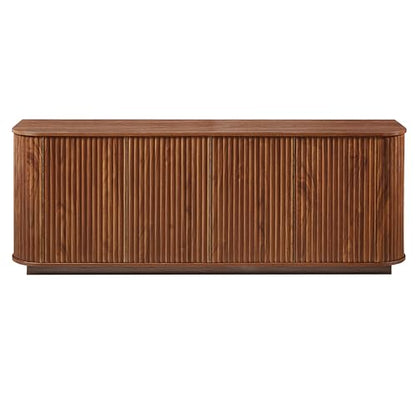 64" Modern TV Stand Sideboard Storage Cabinet, Wooden Curved TV Console with Sliding Doors, Wave Pattern Buffet Cabinet Wooden Vertical Striped Table for Kitchen/Bedroom/Entryway (Walnut) - color: Walnut