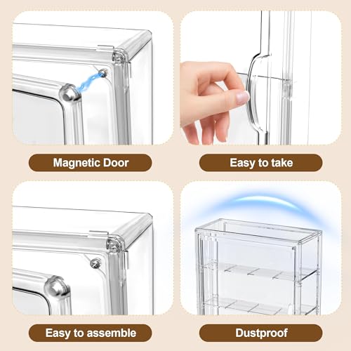 BOHOIDEE 4 Tiers Clear Display Case for Figures, Acrylic Storage Organizers Box with Magnetic Door, Wall-Mounted Dustproof Showcase for Collectibles Action Figure(1PACK, Wall-Mounted Extra Large) - size: Wall-Mounted Extra Large