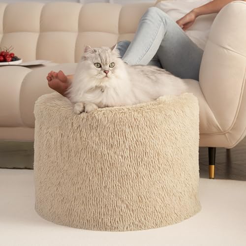 Hansleep Round Pouf Ottoman Foot Rest, Footstool, Brown | High-Density One-Piece Foam, 17 x 14 Inch, Firm & Stable, for Couch, Bedroom, Living Room, Machine Washable Cover - color: Brown, size: 17"D x 17"W x 14"H