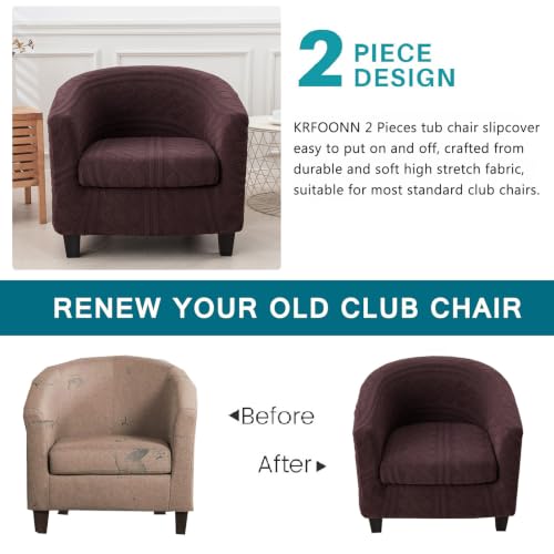 KRFOONN Club Chair Slipcover 2 Piece Stretch Jacquard Round Barrel Chair Covers Removable Tub Chair Slipcover with Elastic Bottom Chair Coverings Furniture Protector Cover for Living Room, T7 - color: Color T7