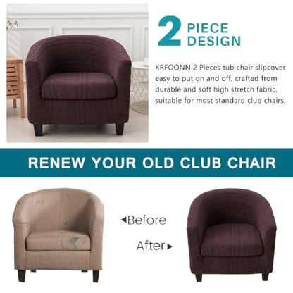 KRFOONN Club Chair Slipcover 2 Piece Stretch Jacquard Round Barrel Chair Covers Removable Tub Chair Slipcover with Elastic Bottom Chair Coverings Furniture Protector Cover for Living Room, T7 - color: Color T7