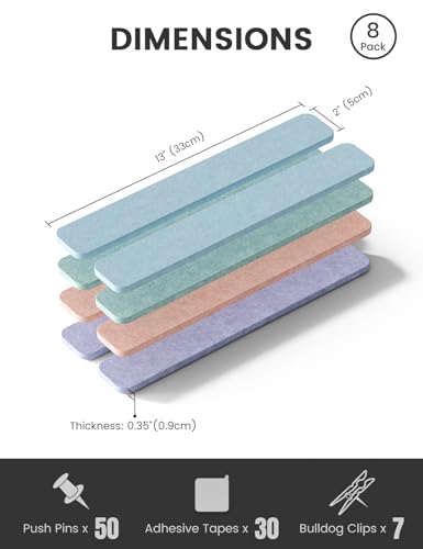 Fluxynara Cork Board Alternative Felt Strip Board 8-Pack 13"x2", Office Pin Board with 50 Push Pins, Adhesive Install for Bedroom Door & Home Office (Coastal Haze) - color: Coastal Haze, size: 8-pack