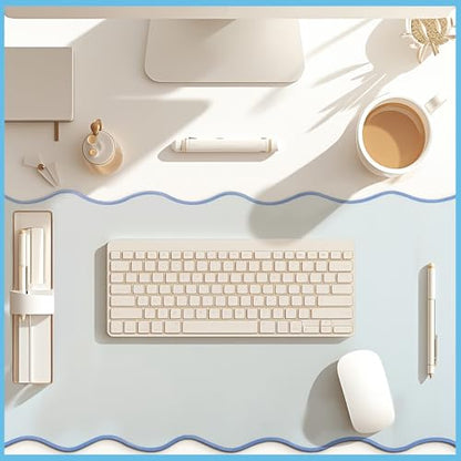 Hahafelt Scalloped Desk Mat Large Desk Pad Cute Coquette Table Mat Back to School Preppy Table Make up Pad Nonslip Graduation Gift with Stitching Waterproof Gaming(Blue,36 x 17 Inches) - color: Blue, size: 36L x 17W inches