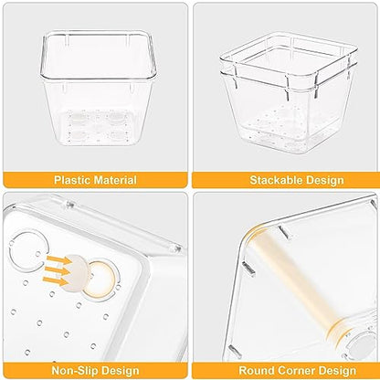 SMARTAKE 13-Piece Drawer Organizers with Non-Slip Silicone Pads, 5-Size Desk Bathroom Drawer Organizer Trays Storage Tray for Makeup, Jewelries, Utensils in Bedroom Dresser, Office and Kitchen, Clear - size: 13 PCS
