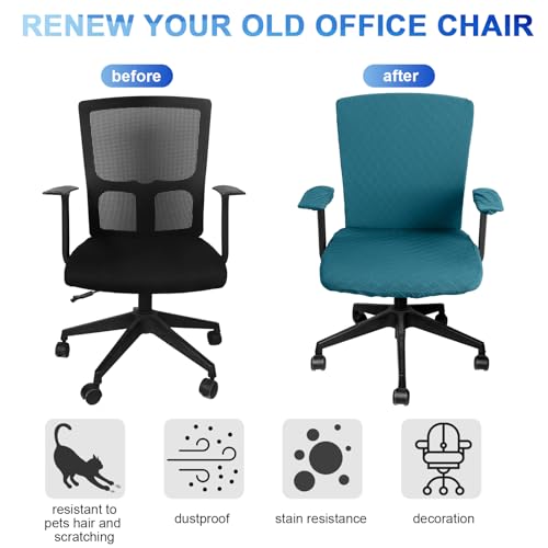 Tallew 4 Pcs Office Chair Covers Set Computer Universal Protective Stretchable Chair Seat Covers Desk Armrest Slipcovers Pads Office Cushion Backrest for Rotating (Lake Blue) - color: Lake Blue