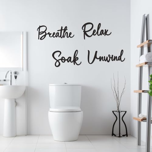 4 Pcs Bathroom Decor Wall Art Wooden Relax Unwind Soak Breathe Bathroom Decor Black Wall Art Farmhouse Sign for Washing Room Laundry Room (Fresh) - style: Fresh
