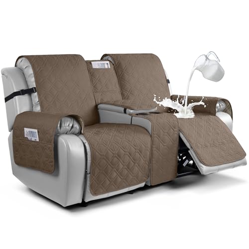 VANSOFY Loveseat Recliner Cover with Console 100% Waterproof Sofa Slipcovers Non-Slip Reclining Couch Cover Split Sofa Covers Furniture Protector for Pets, Dogs(Brown) - color: Brown