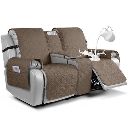VANSOFY Loveseat Recliner Cover with Console 100% Waterproof Sofa Slipcovers Non-Slip Reclining Couch Cover Split Sofa Covers Furniture Protector for Pets, Dogs(Brown) - color: Brown