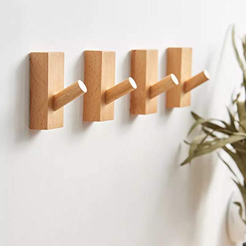 HomeDo 4Pack Adhesive Wall Hooks Hat Rack, Wooden Coat Hooks Wall Mounted, Decorative Hooks Single Organizer Hat Hanger Towel Rack, Heavy Duty Hooks (Rectangle-Beech,4P) - color: Rectangle-Beech, size: 4 Pack