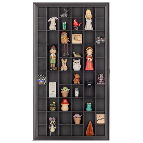 Gallery Solutions - Black Wall-Mounted - Curio & Shot Glass Display Case - 17"x32" Glass Door - Bar Accessories - Collectible - Miniature Glassware - Bar Accessories - color: Black, size: 17" x 32"
