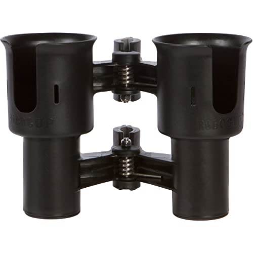 ROBOCUP, (Black), Patented Clamp On Boat Cup Holder |Multifunction Dual Drink Caddy for Fishing Poles, Tools, Net, Gaff |Portable Storage for Boating, Beach, Umbrellas, Golf Carts, Strollers - color: Black, size: Standard Spring