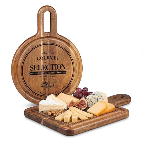 Mini Charcuterie Board Set with Handle, 2-Piece Small Acacia Wood Serving Tray & Wooden Cutting Board for Cheese, Fruit, Appetizers & Entertaining Gift - size: 10 inch