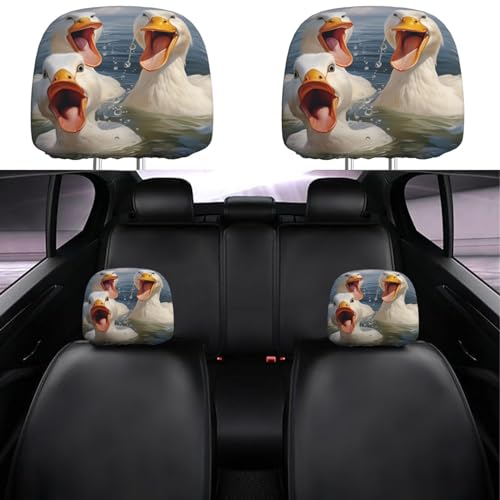 Dujiea 2 Pack Funny Animal Duck Car Headrest Covers, Universal Soft Car Seat Head Rest Protector, Vehicle Accessories Fabric Headrest Cover for Cars Vans Trucks - color: Funny Animal Duck