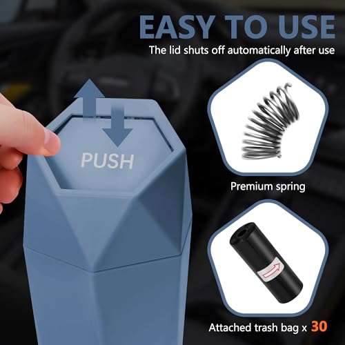 Car Trash Can with Lid - 2-Pack, Interior Accessories for Vehicles, Leakproof Garbage Can with 30 Detachable Trash Bags, Multipurpose Organizers and Storage for Home, Office (Dark Blue) - color: Dark Blue-2Pcs
