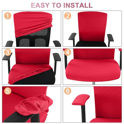 Tallew 4 Pcs Office Chair Covers Set Computer Universal Protective Stretchable Chair Seat Covers Desk Armrest Slipcovers Pads Office Cushion Backrest for Rotating(Red) - color: Red