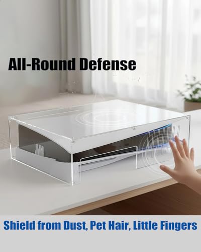 Fletzorb Horizontal PS5 Acrylic Dust Cover, Clear Console Protector for PS5 Slim/Pro with Base, Easy Assembly Heat Dissipation Case, Anti-Scratch & Dustproof, 17" L x 13" W x 6" H - size: 17" x 13" x 6"