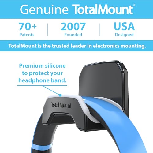 TotalMount Gaming Headset Hanger – Includes Removable Adhesive Strips for Easy, Damage-Free Wall, Desk, or PC Mounting (Black Headphone Hook with Premium Silicone Cradle – One Pack) - style: Premium Black