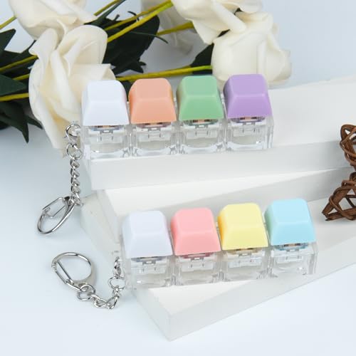 2 PCS 4-in-1 Keyboard Fidget Toy Keychain, Finger Clicky Button Toy Stress Relief Keychain with Swappable Keycaps, Mini Mechanical Key Fidget for Office Desk Focus Gifts (Purple Pink White) - color: Purple Pink White