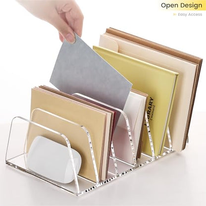 YUXUN Desk File Organizer,6-Section Acrylic Desk Organizer,Vertical File Sorter Holder Organization for Office School & Classroom (Clear - 1Pack) - style: 6-Section,A5
