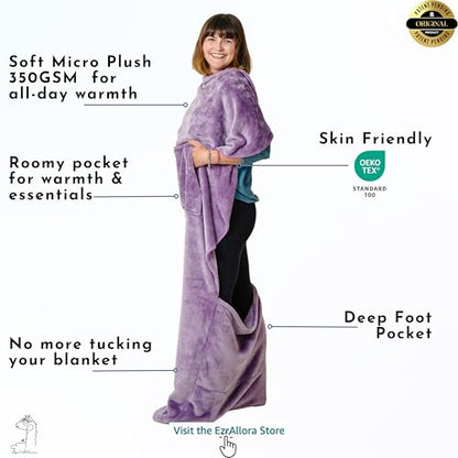 EzrAllora Fleece Lightweight Foot Pocket Blanket - Plush Throw Mom and Grandma - Girl Gamer Gifts - Patent Pending (Fleece, Velvet Lavender) - color: Velvet Lavender