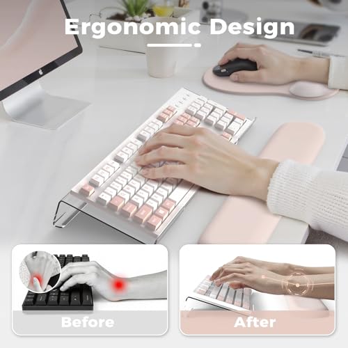 iCasso Keyboard Wrist Rest,Beige Ergonomic Mouse Pad with Wrist Support,Acrylic Clear Keyboard Stand for Desktop,Non-Slip Mousepad Set for Office Home Gaming - color: Beige