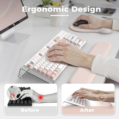 iCasso Keyboard Wrist Rest,Beige Ergonomic Mouse Pad with Wrist Support,Acrylic Clear Keyboard Stand for Desktop,Non-Slip Mousepad Set for Office Home Gaming - color: Beige