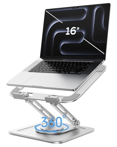LOXP Adjustable Laptop Stand, Computer Stand with 360 Rotating Base, Ergonomic Laptop Riser Mount for Desk Foldable Protable Computer Desk Fits with MacBook Pro Air (10-16") - White - color: White