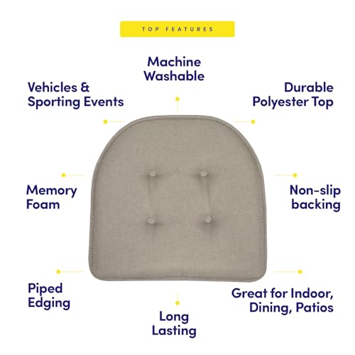Sweet Home Collection Chair Cushion Memory Foam Pads Tufted Slip Non Skid Rubber Back U-Shaped 17" x 16" Seat Cover, Khaki Gray- 2 Count (Pack of 2) - color: Khaki Gray, size: 4 Pack, style: Foam Pads