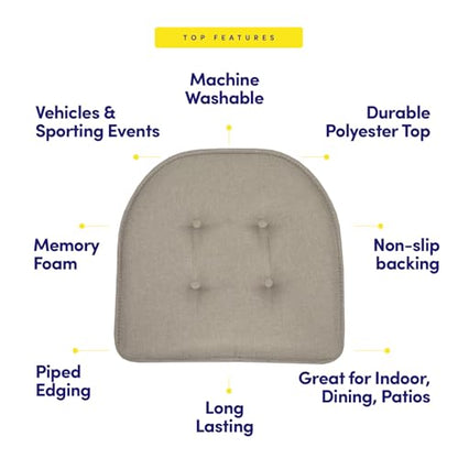 Sweet Home Collection Chair Cushion Memory Foam Pads Tufted Slip Non Skid Rubber Back U-Shaped 17" x 16" Seat Cover, Khaki Gray- 2 Count (Pack of 2) - color: Khaki Gray, size: 4 Pack, style: Foam Pads