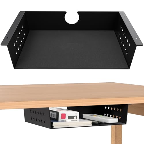 MOLIGOU Under Desk Storage Shelf, Under Desk Tray with Felt Liner, Screw Mount Under Table Hidden Storage for Home Office, Kitchen Cabinet