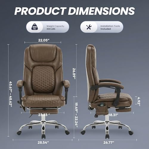 MALOL Massage Office Chair Set of 2 with 3-Level Heat and Footrest – 20-Min Easy Assembly, 300 lbs Big and Tall Desk Chair, PU Leather Ergonomic Executive Computer Chair with Side Pocket, Brown - color: Brown, size: Set of 2, style: Modern